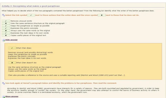 Figure 3: Feedback scaffolds students ‟ learning in Activity 2 of LO on paraphrasing 