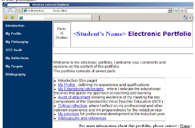 Figure 1: A sample of the user-interface of a student‟s e-portfolio at the University of Dundee 