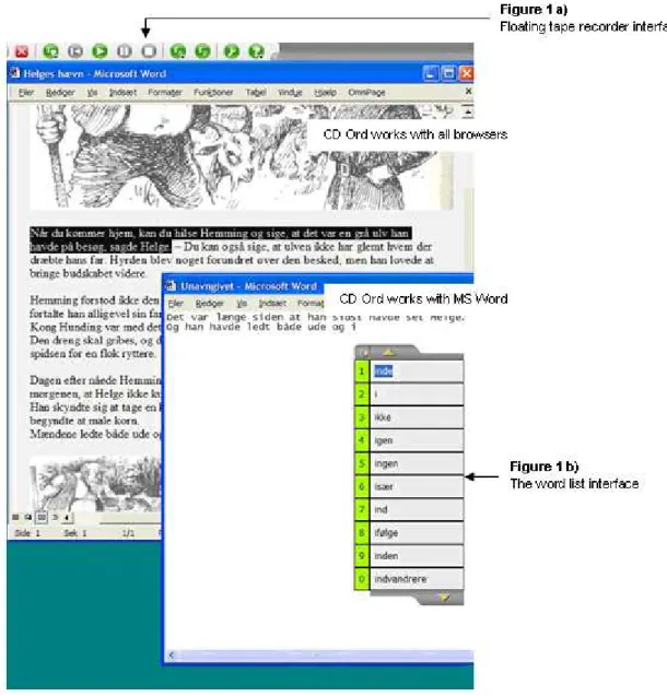 Figure 1: The CD Ord interface (a &amp; b) in relation to browsers and MS Word 