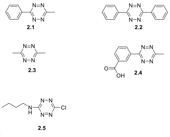Figure 2.1. Tetrazines tested for iDA reactions. 