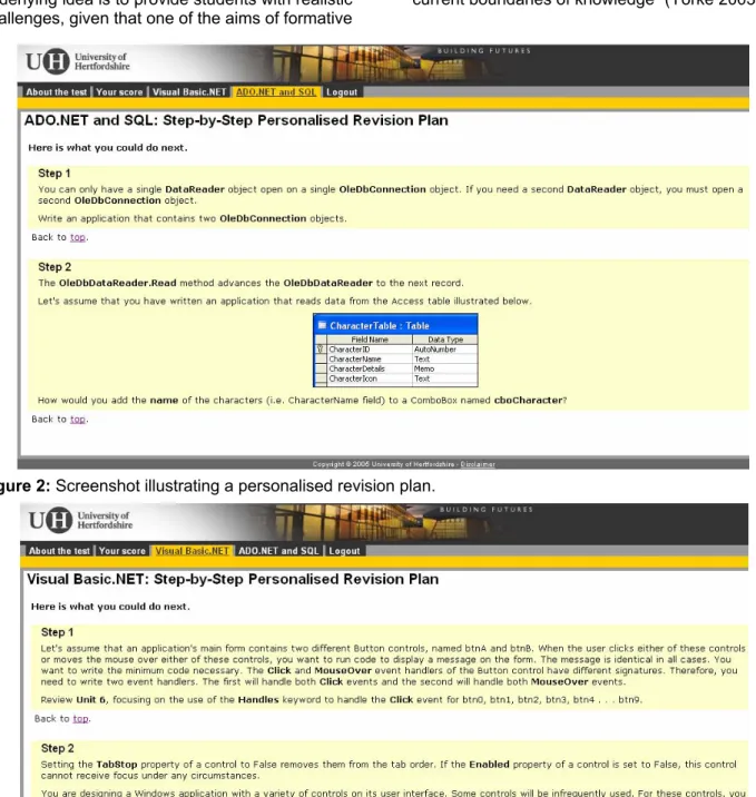 Figure 2: Screenshot illustrating a personalised revision plan.  