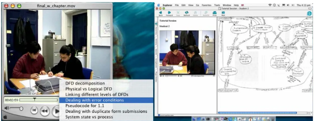 Figure 1: Screenshots showing the video window and how it is synchronised with the view of the student’s  work 