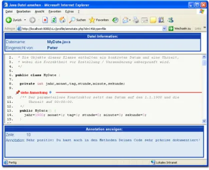 Figure 3: Annotation window from the student’s point of view. 