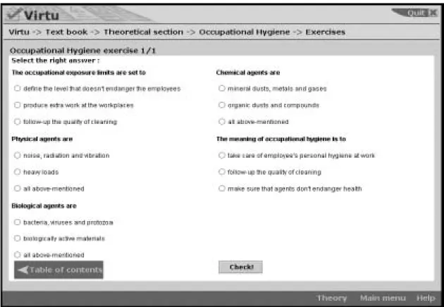 Figure 3. Multiple-choice exercise display  In  the  beginning  of  the  exercise  page  user  is  guided how to carry out the exercise