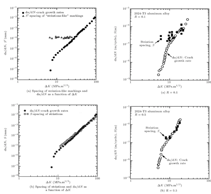 Figure 12 shows the appearance of the fatigue fracture surface in 2024-T3 at a K value of 20 MPa.m 1=2 for R = 0:1 in an area where the striations are well dened