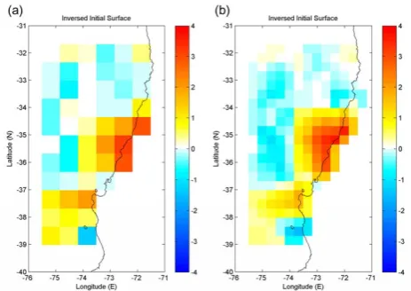 Fig. 8. Inversion result by SUTIM of 2010 Chile earthquake. (a) byLeast square inversion and smoothing constraint