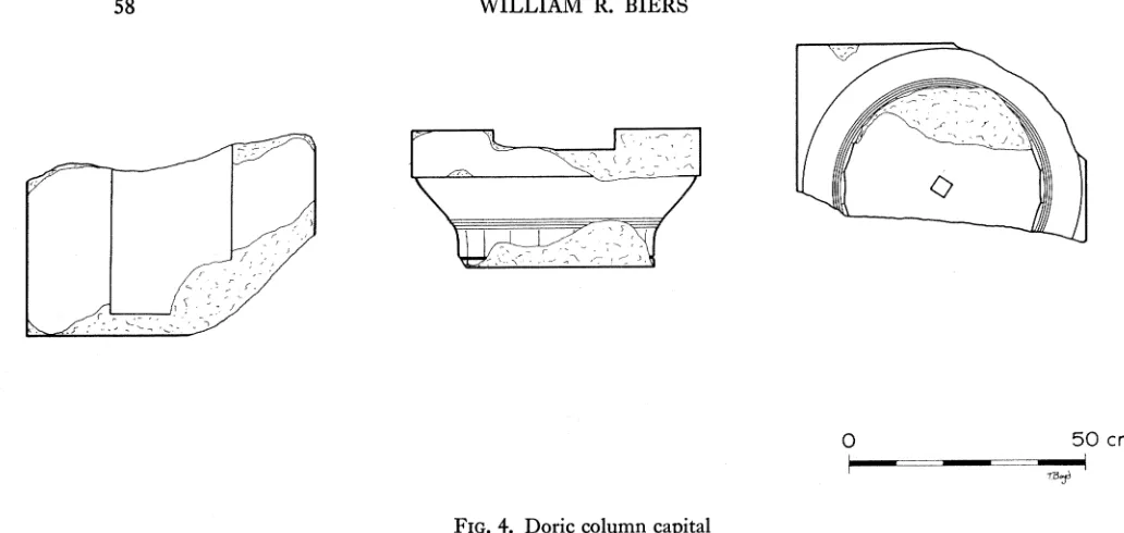 FIG. 4. Doric column capital 0 a Dorie capital which was found over the cavea, having evidently rolled down from above 