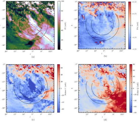 Figure 2. Maps of S-PASS polarization in the region of GSH 006 − 15 + 7. (a) S-PASS - PI