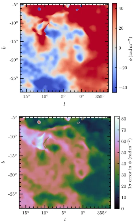 Figure 10. First moment map of Faraday thickness of GSH 006 − 15 + 7.A mask was applied to remove regions where the Faraday screen modeldoes not apply.