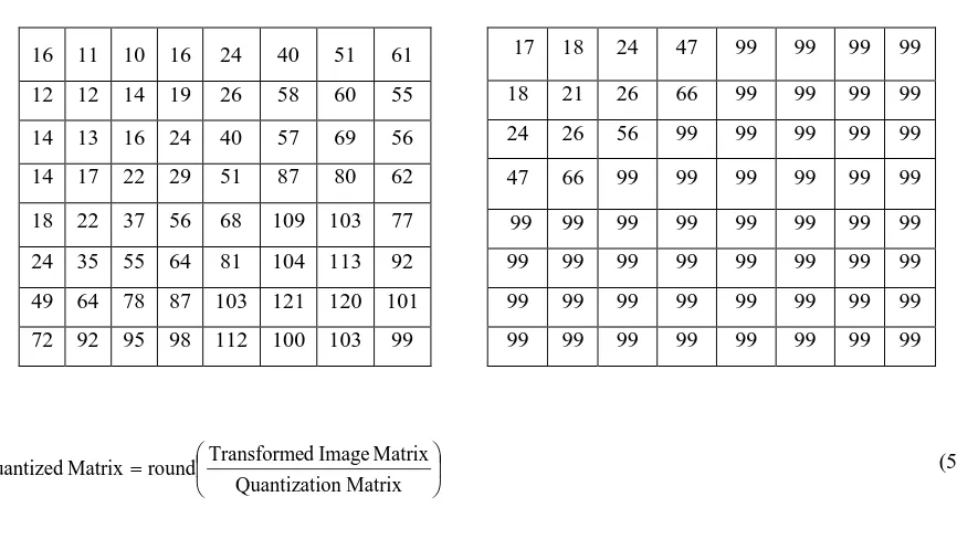Table 3: Quantization Table for Chrominance 