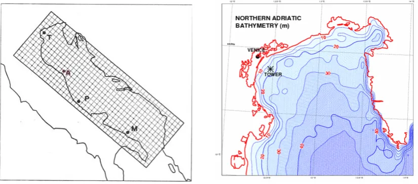 Fig. 3.  Left panel: geometry of the Adriatic Sea and location of the ISMAR oceanographic tower (see Fig