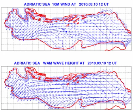 Figure 4 – Wind and wave fields in the Adriatic Sea at 12UTC 10 March 2010. Arrows show the  Fig