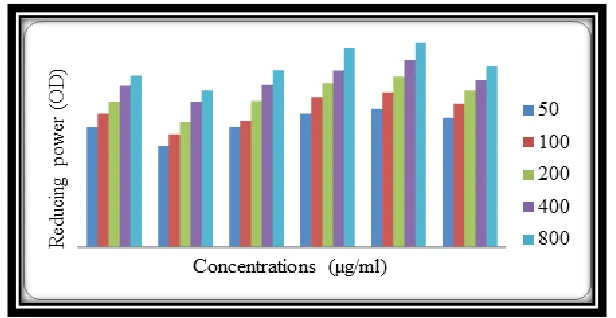 Fig. 5: Effect of different solvent extract of B. courtrallica stem on reducing power assay 