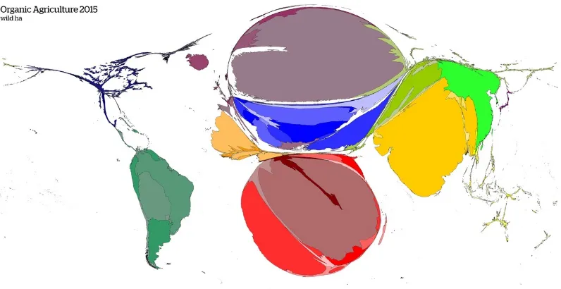 Figure 3. World map of organic wildculture (equal map areas represent equal organic wildculture hectares)