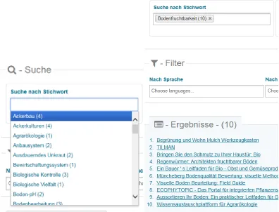 Figure 16. Example of a keyword search in German, left: search terms, right: results of search  