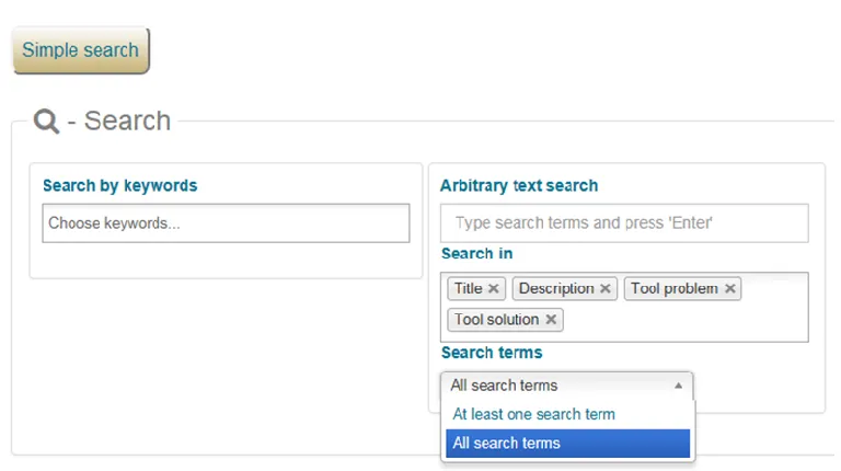 Figure 17. Search with cross-language arbitrary text search and choice of all or any search terms 