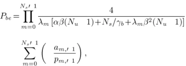Figure 6. Performance of synchronous and asynchronous MC-FH systems in nonfading channels versus Nu with constant Ns , N h , SNR and  .