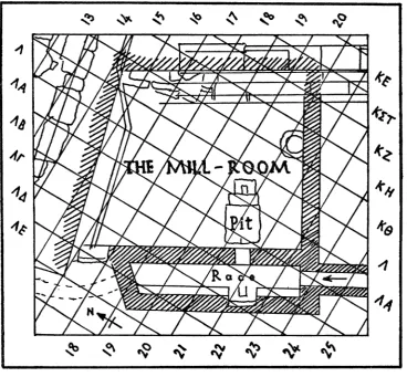 FIG. 2. Plan of the Flour Mill, showing one-meter Excavation Grid of Section Iota (from Section Plan 1:100)