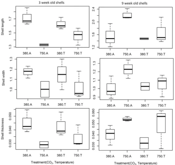 Figure 6: The effects of exposure to elevated pCO2 and temperature, in juveniles of N