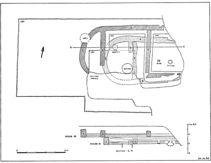 FIG. 2. Area A. Diagram1matic Plan and Section of Middle Helladic Houses M and D. 