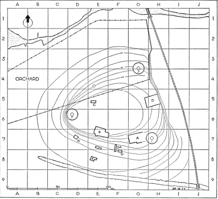 FIG. 1. Topographical Plan of the Site at Lerna (adapted by C. W. J. Eliot and Aliki Halepa from a survey by B