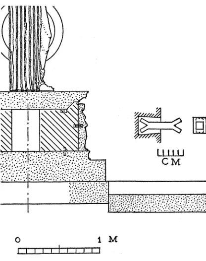 Fig. 5. Section through the Pedestal of the Cult Statues, Looking North: Restored. Detail of Forked 