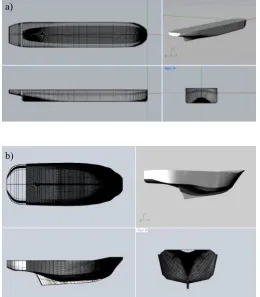Figure 3.2: 3D hull forms: (a) MARAD-F series tanker, (b) stern drive tug. 