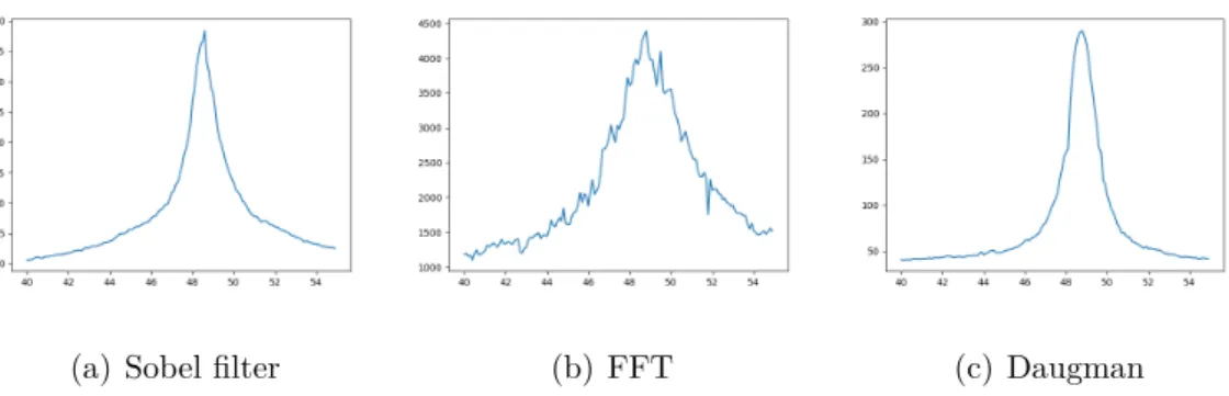 Figure 3.12: Graphs of the output values (with no unit) of the auto focus solutions from