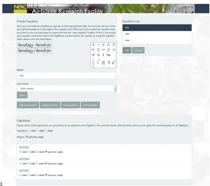 Figure   4:   The   front-end   web   portal   of   SCOPS   as   employed   at   PML.   (Top)   shows   the selection of flight lines and bands to process; (Bottom) shows the other options such as masking, DEM selection, projection and grid definition