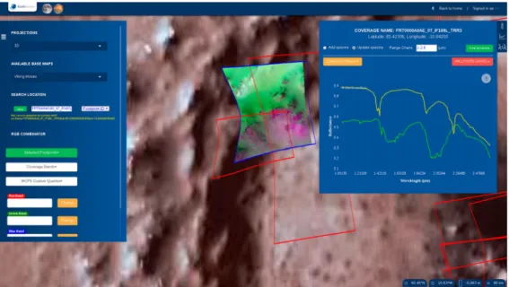Figure 5. The PlanetServer web client. The left dock shows the projection and base maps selector and the RGB combinator