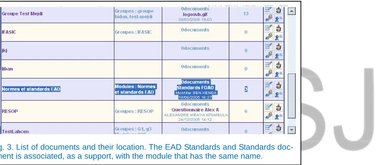 Fig. 3. List of documents and their location. The EAD Standards and Standards doc-ument is associated, as a support, with the module that has the same name