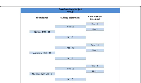 Fig. 1 Data from the patient cohort (n = 20) assigned to MRI with breath-hold. The appendix was demonstrated to be normal in five andabnormal in eleven cases