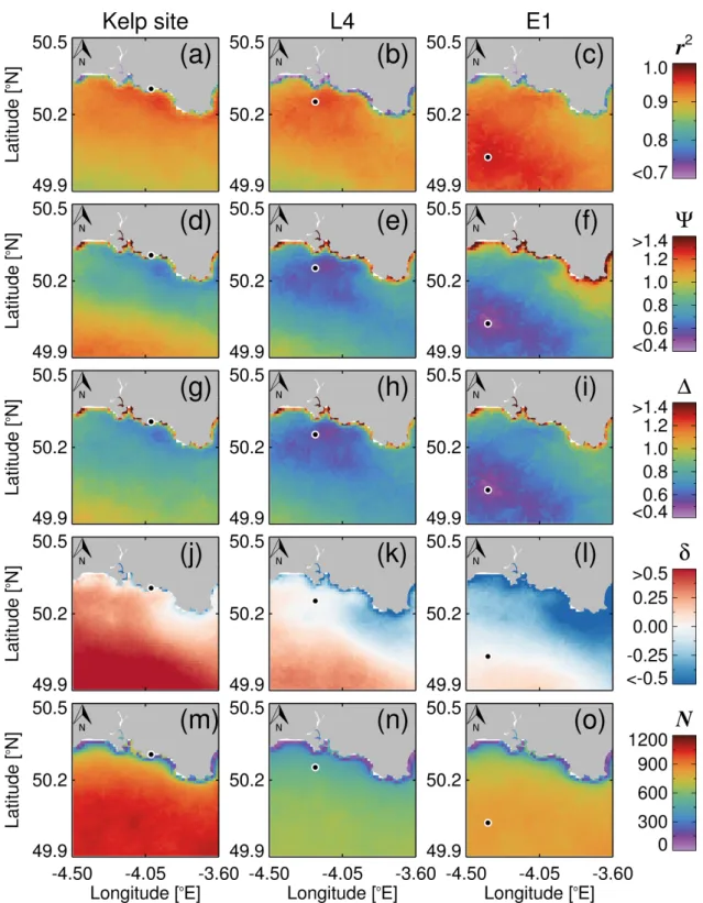 Figure 3. Spatial maps of statistical tests for match-ups within ± 1 h of in situ data for all AVHHR SST N
