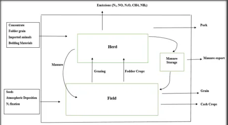 Figure 1: Flows accounted in nutrients balance calculation balance at farm level in 