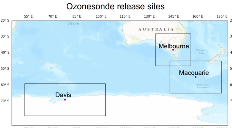 Figure 1. Ozonesonde release sites and the regions used to examine STT effect on tropospheric ozone levels.