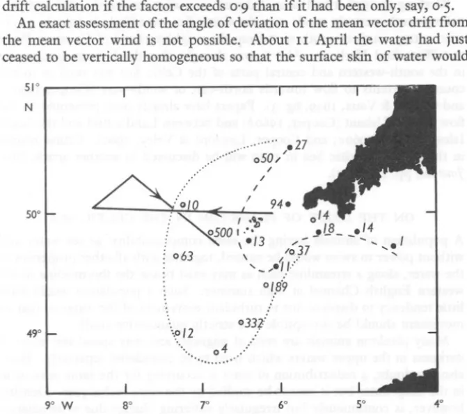 Fig. 1. Extension of the distribution of Muggiaea atlantica by wind drift in April-May 1938.