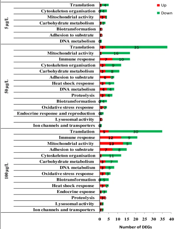 Fig 3. Over-representation analysis of DEGs in the gills tissue of mussels exposed to B[a]P (5μg/L, 50μg/L and 100 μg/L)