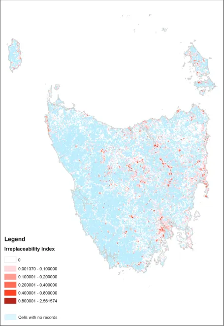 FIG. 1. — Patterns of irreplaceability for plant species for 1 x 1 km grid squares in Tasmania.