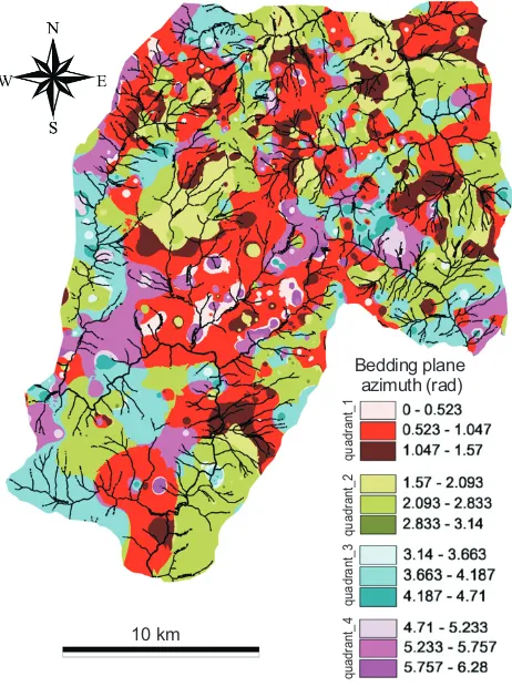Fig. 4. Spatial distribution of bedding plane azimuths (ψL) by NA-DIA.