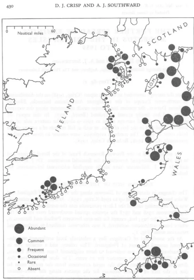 Fig. 1. The distribution of EZminius modestus in 1958-9. Stations visited in Ireland in 1958 are shown in full only for the east and south coasts
