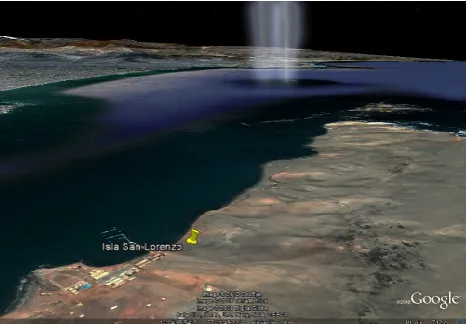 Fig. 4. The continental coast from “San Lorenzo” island, look-ing SSE. The witness was located by the pier, close to the yellowthumbtack