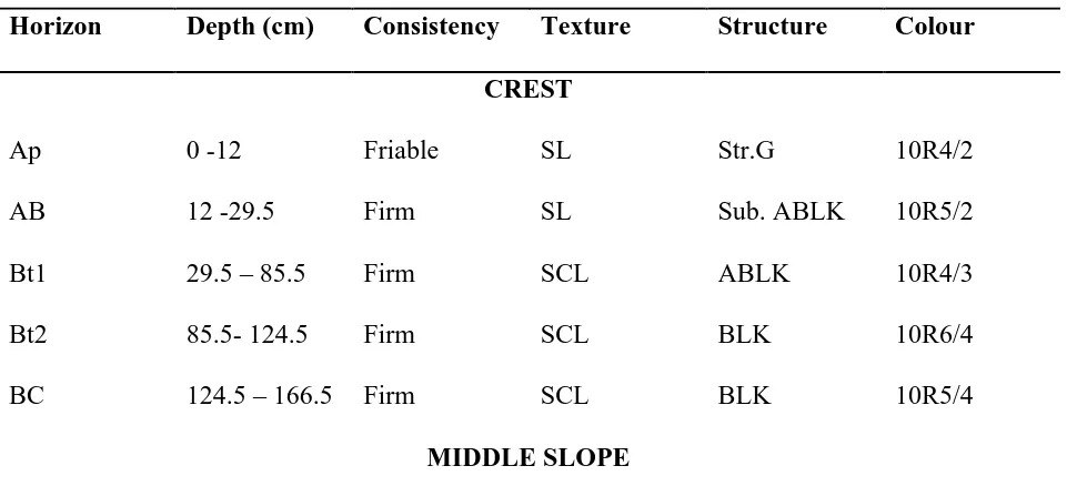 Table 2: Morphological properties of the study area soil profile 