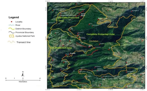 Fig. 1 Study area map showing complete protected zone, as High Density Zone (HDZ), partially protected zone as Medium Density Zone (MDZ) and un-protected zone, as Low Density Zone (LDZ)