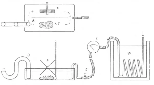 Fig. I. Diagram of apparatus used for investigating the cirral activity of barnacles. Above: