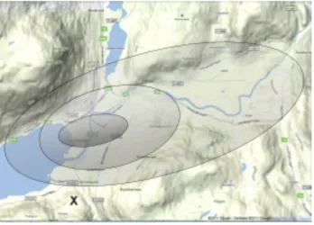 Figure 5: Three mutually exclusive geographical zones define the news content for mobile phones with GPS (Nyre et.al