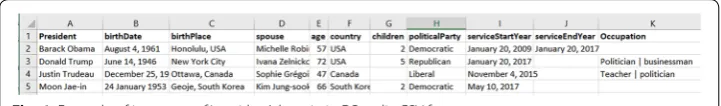 Fig. 6 Example of instances of ‘president’ domain in DBpedia CSV format