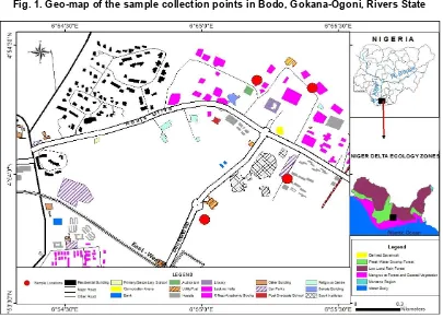 Fig. 1. Geo-map of the sample collection points in Bodo, Gokana-Ogoni, Rivers State 