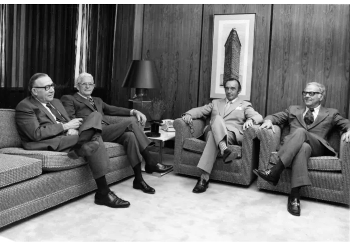 Figure 2.1. Lyles, Bissett, Carlisle & Wolff. A photograph of Lyles, Bissett, Carlisle and Wolff (left to right) at their Bankers Trust Office ca