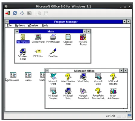 Figure 7. Microsoft Oﬃce 6.0 on Windows 3.1