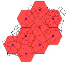 Figure 6.(m). Therefore, the minimum communication range isproposed 8,842* Hexagon grid for Hau Giang provincehexagons